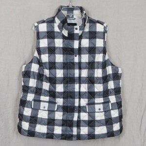 TALBOTS Woman Buffalo Check Plaid Puffer Down Vest SIZE 2X Black & Cream